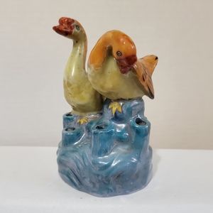 Vintage Lusterware Geese Flower Frog Made In Japan